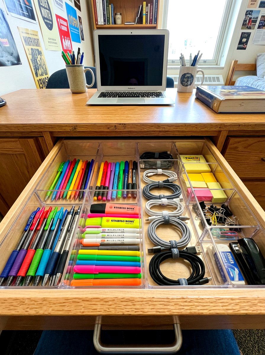 Desk Drawer Dividers - 30 dorm storage ideas