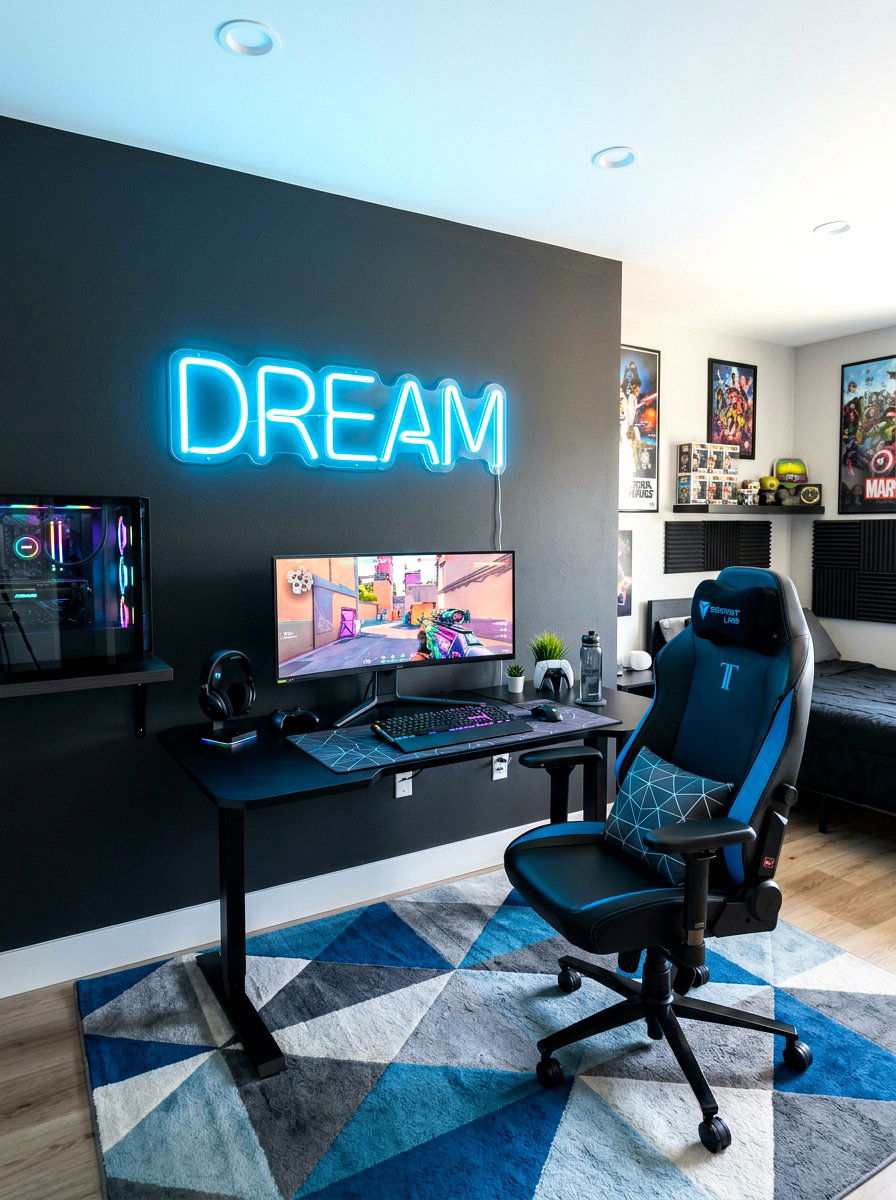 Desk Neon Sign - 30 kids desk wall ideas