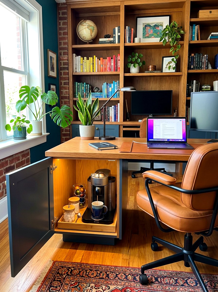 Desk area hidden coffee station - 30 hidden coffee pantry ideas