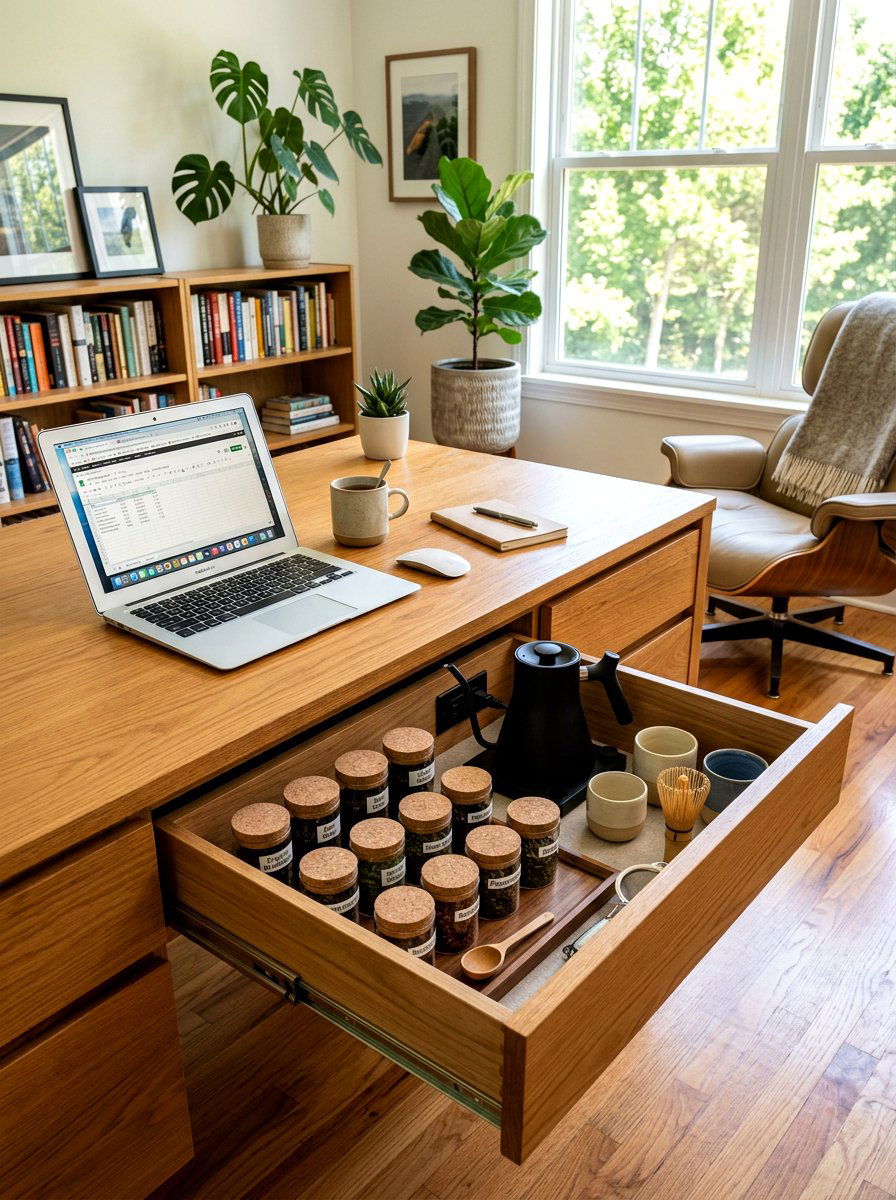 Desk tea drawer - 30 hidden tea pantry ideas