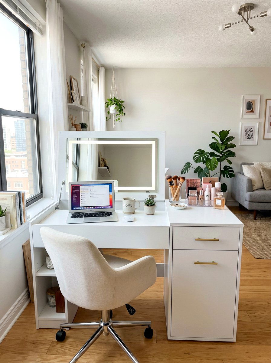 Desk vanity combo - 30 bedroom vanity corner ideas