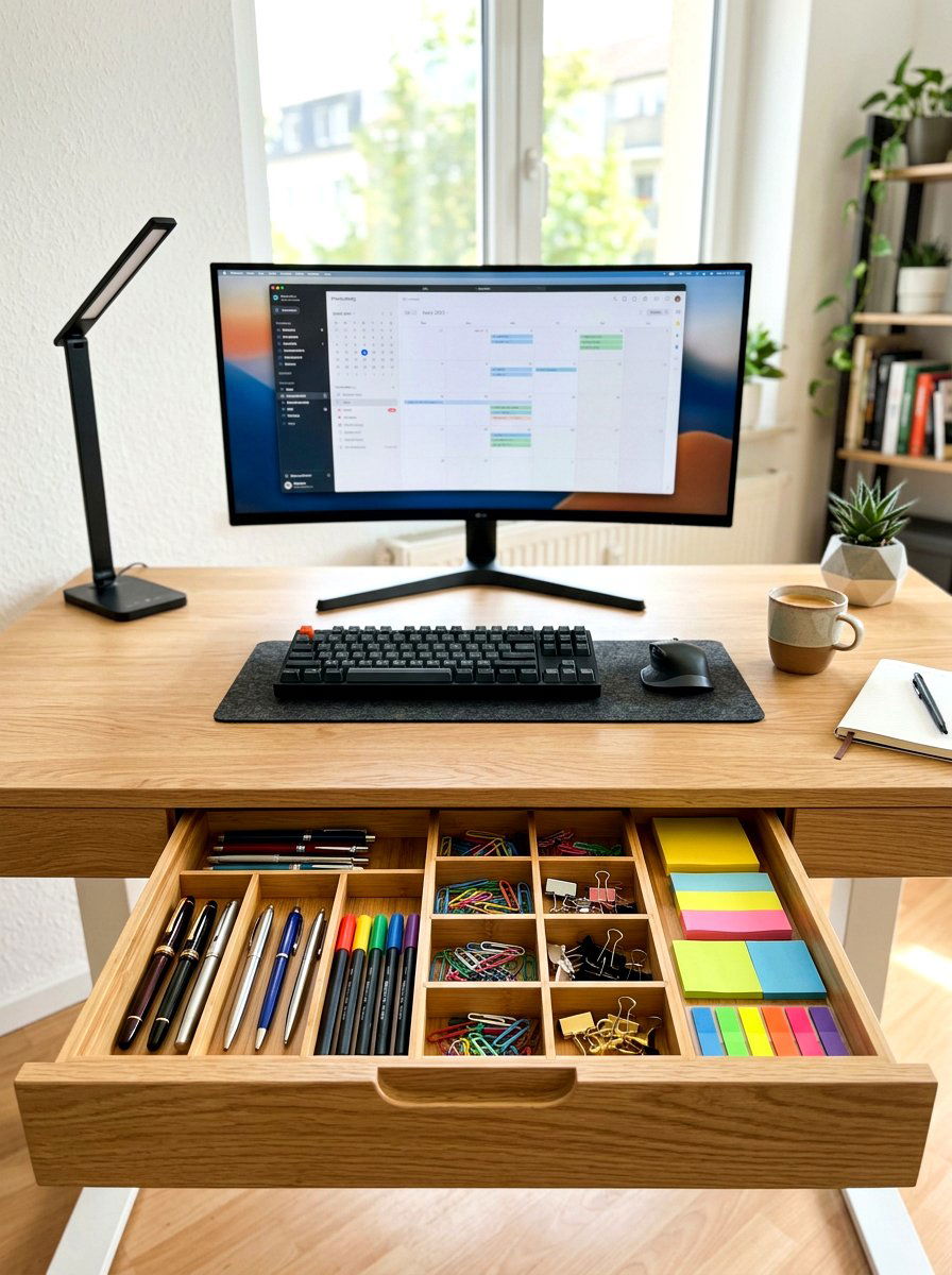 Desktop Drawer Organization - 30 office supply storage ideas