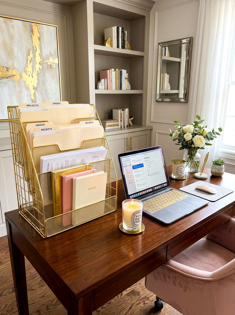 Desktop file organizer - 30 renter friendly home office ideas
