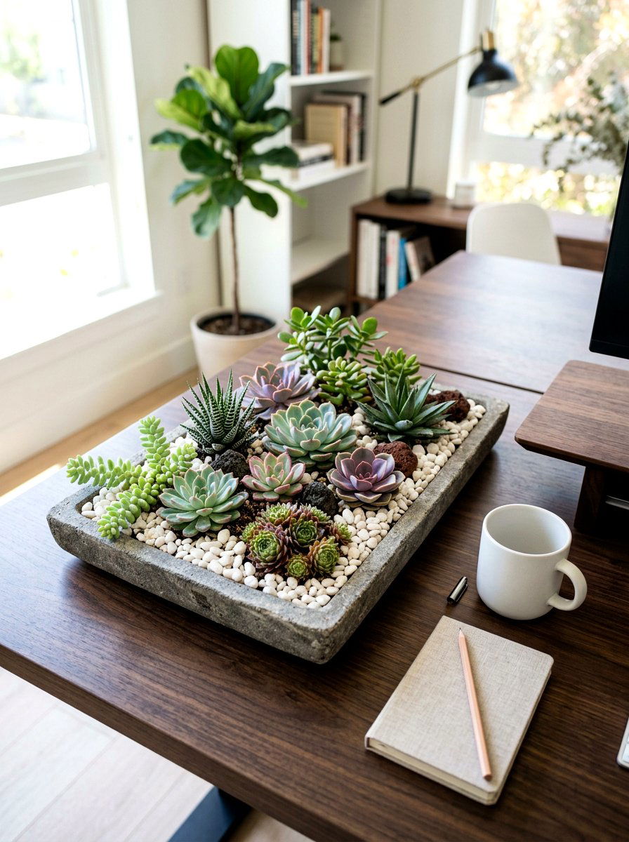 Desktop succulent garden - 30 office plant corner ideas