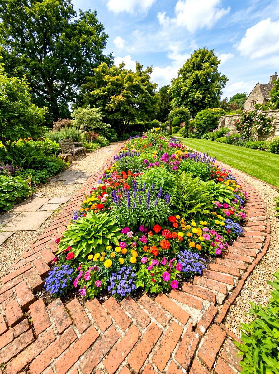 Diagonal Brick Flower Bed - 30 brick border front yard ideas