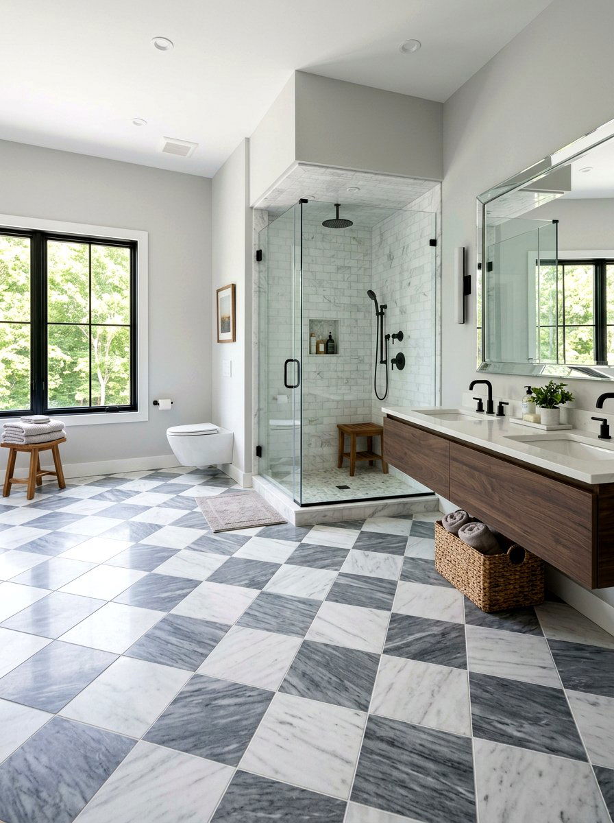 Diagonal Checkerboard Floor Pattern - 30 checkerboard bathroom floor ideas