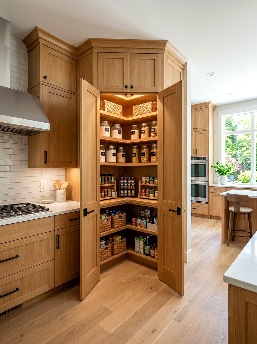 Diagonal Corner Pantry - 30 corner pantry ideas