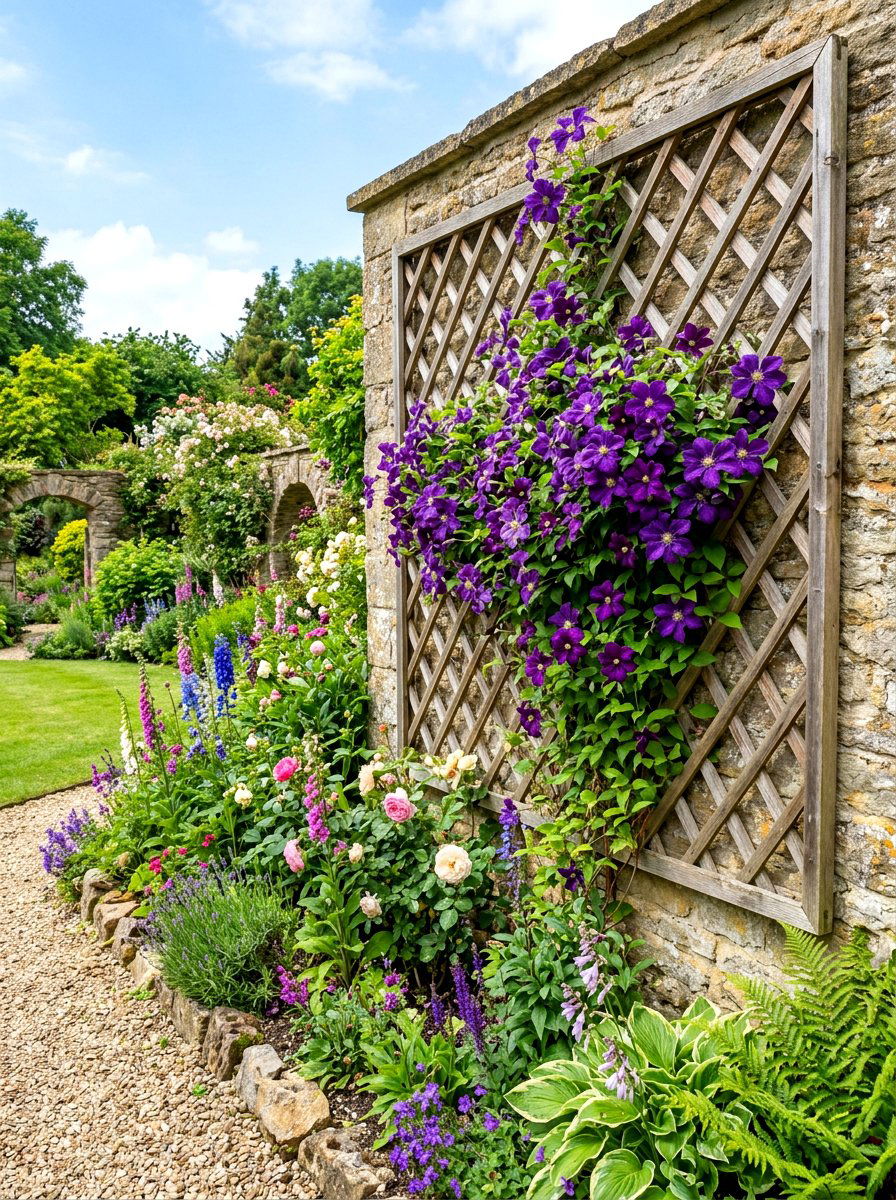 Diagonal Grid Wood Trellis - 30 vertical garden trellis ideas