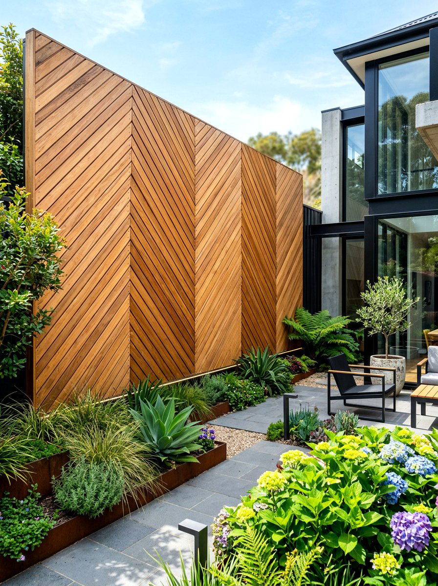 Diagonal Pattern Siding - 30 timber retaining wall ideas