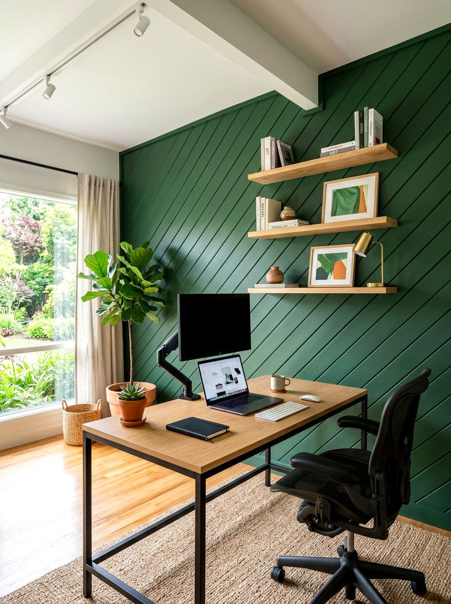 Diagonal Shiplap Office - 30 shiplap wall ideas