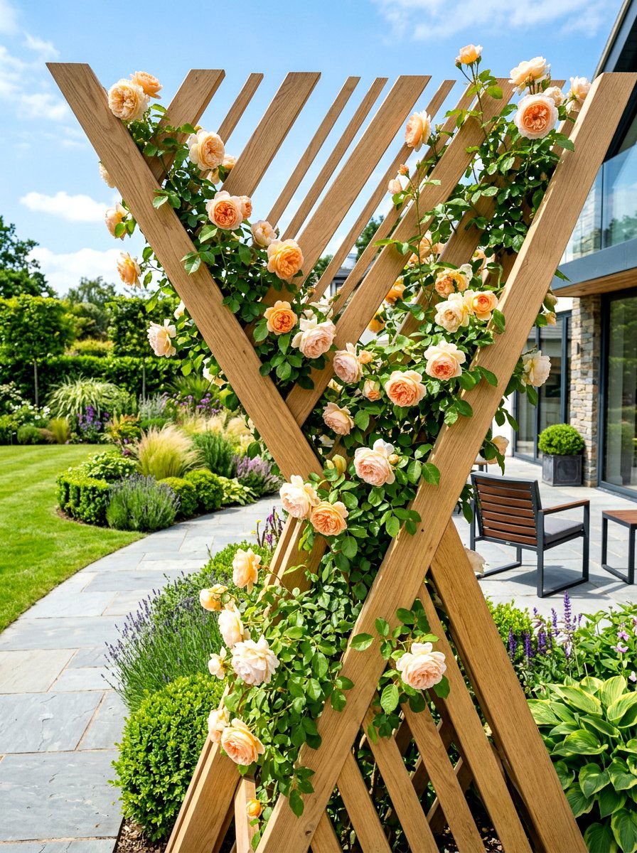 Diagonal Slat Wood - 30 rose trellis wall ideas