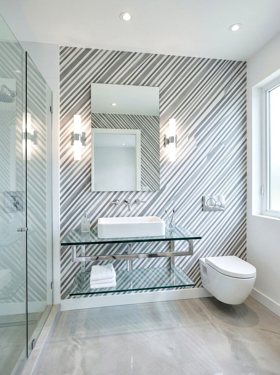 Diagonal Striped Modern Bathroom - 30 striped bathroom wallpaper ideas