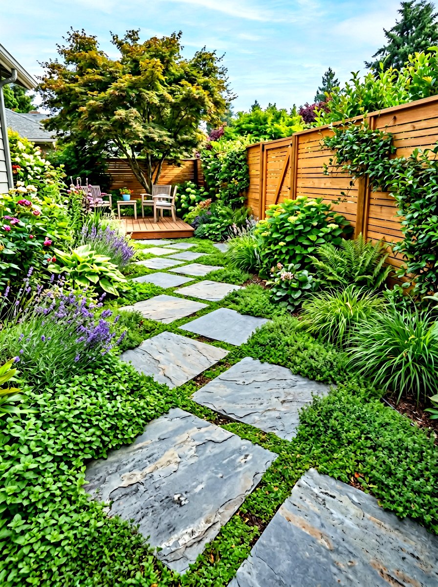 Diagonal backyard path layout - 30 long narrow backyard ideas