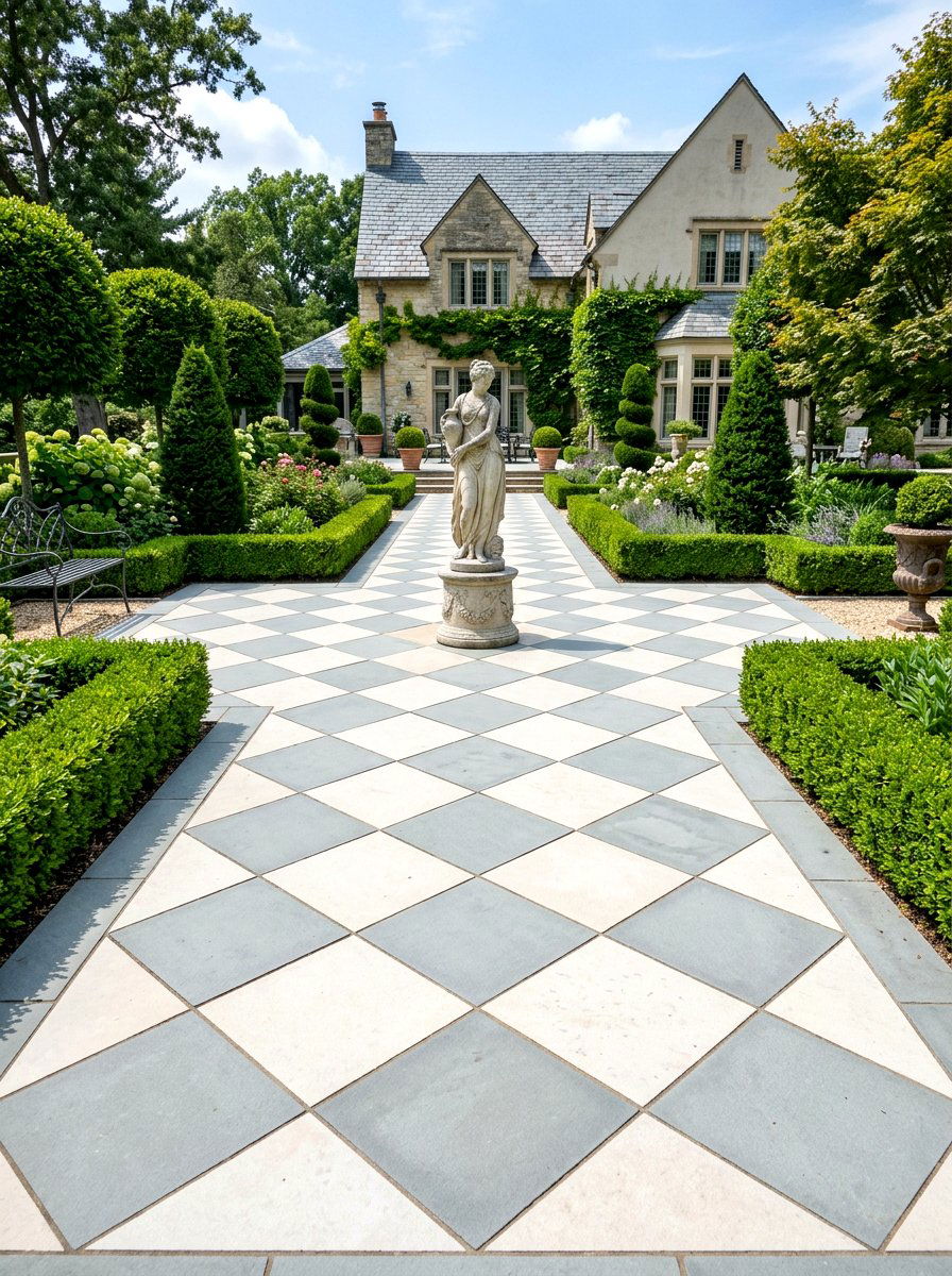 Diagonal checkerboard paver layout - 30 checkerboard patio paver ideas