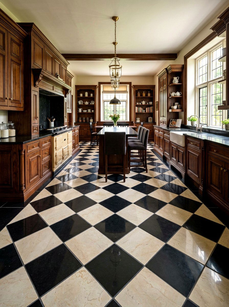 Diagonal checkerboard tile layout - 30 checkerboard kitchen tile ideas