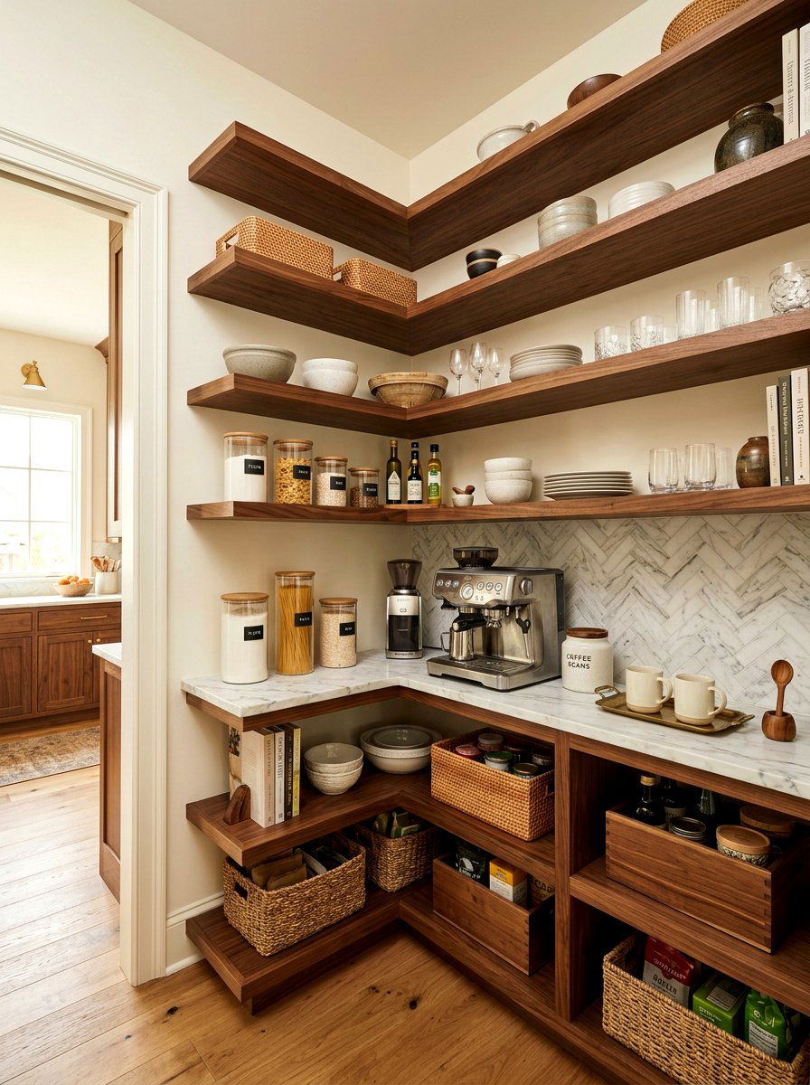 Diagonal corner pantry shelves - 30 corner pantry shelving ideas