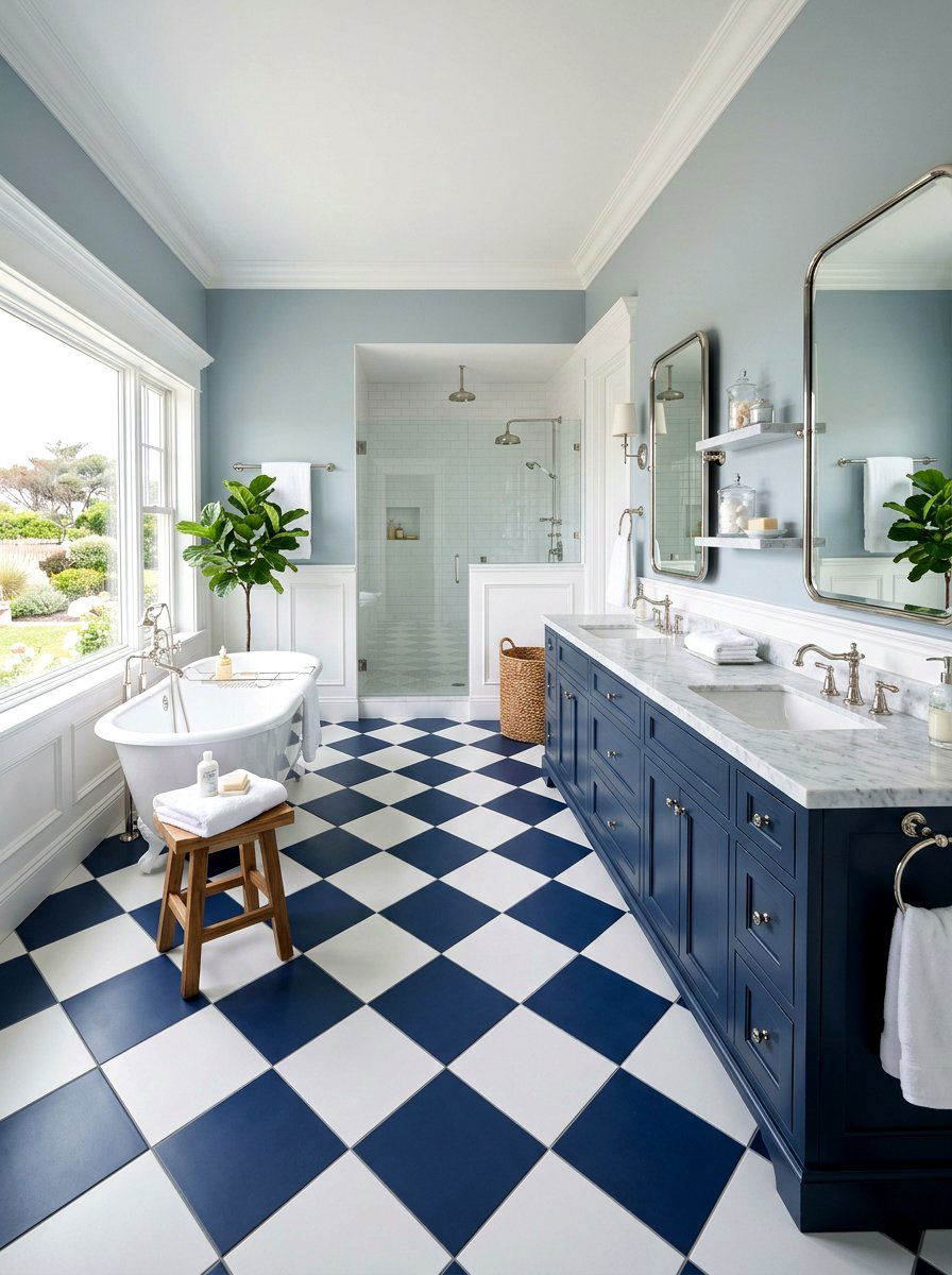 Diagonal diamond pattern bathroom floor - 30 checkerboard bath floor ideas