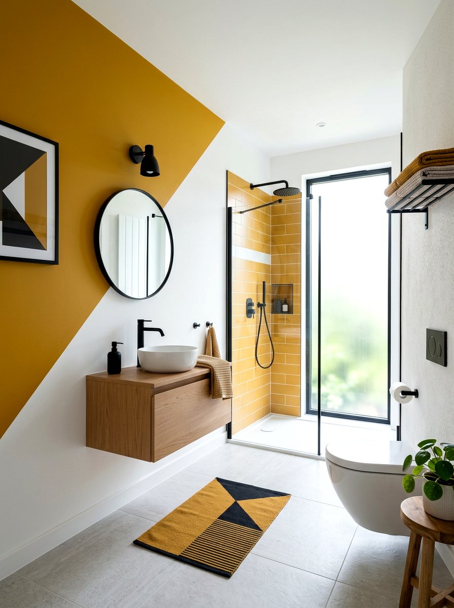 Diagonal paint bathroom - 30 color blocked bathroom ideas