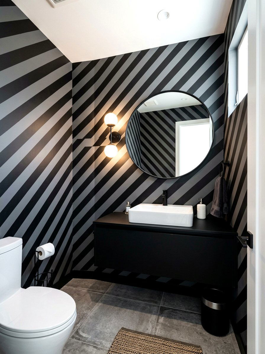 Diagonal striped wall pattern - 30 striped powder room ideas