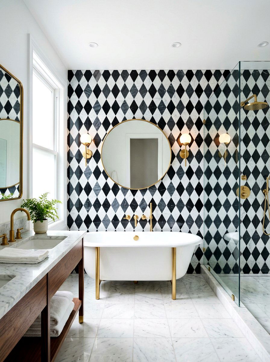 Diamond Marble Tile - 30 mosaic marble bathroom ideas