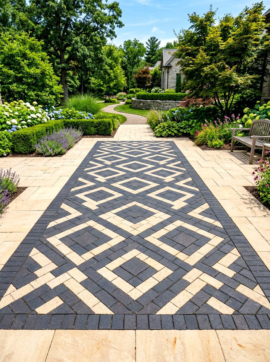 Diamond Pattern Brick Path - 30 brick walkway ideas