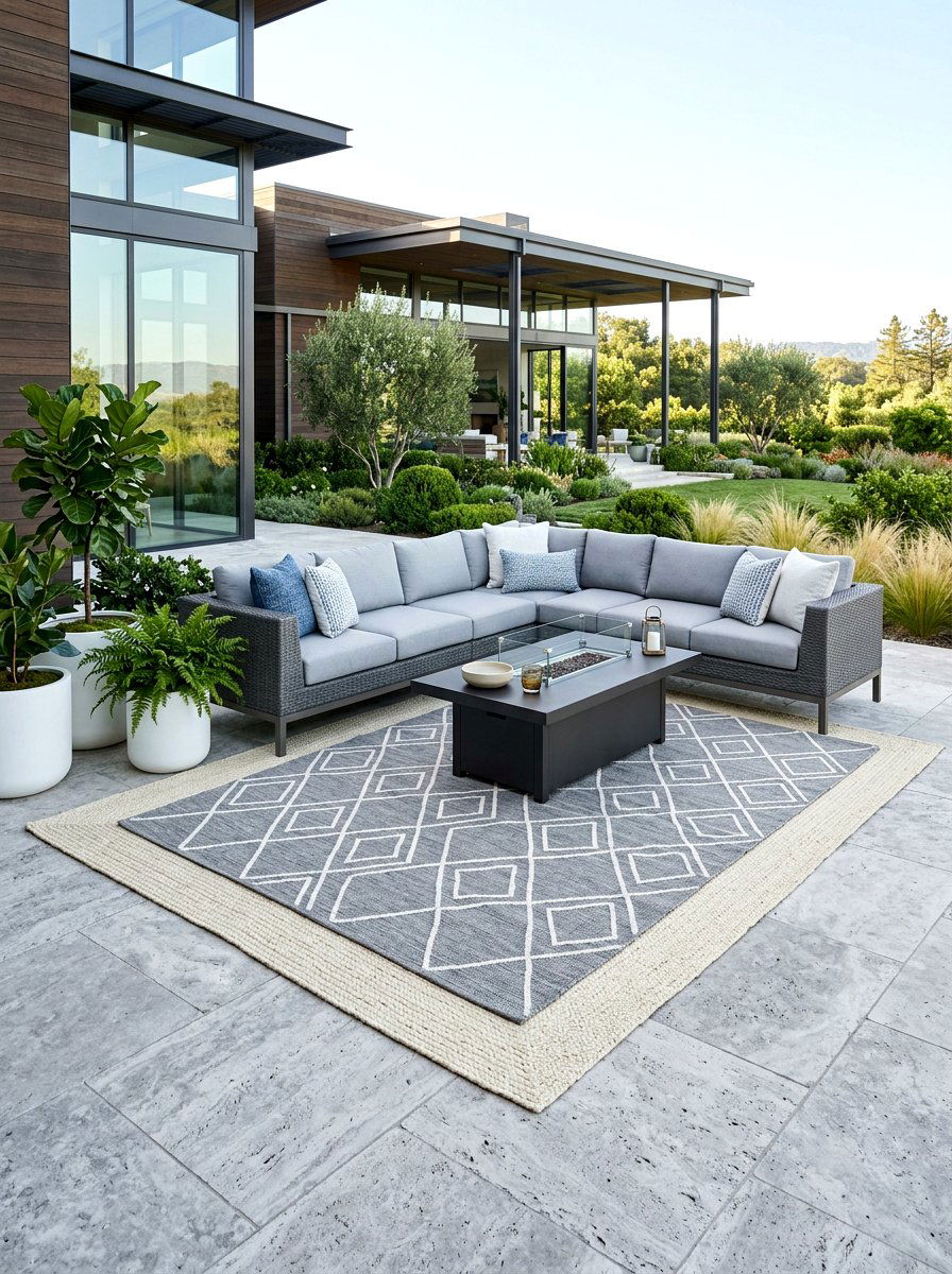 Diamond Pattern Layered Patio Rug - 30 outdoor rug layering ideas