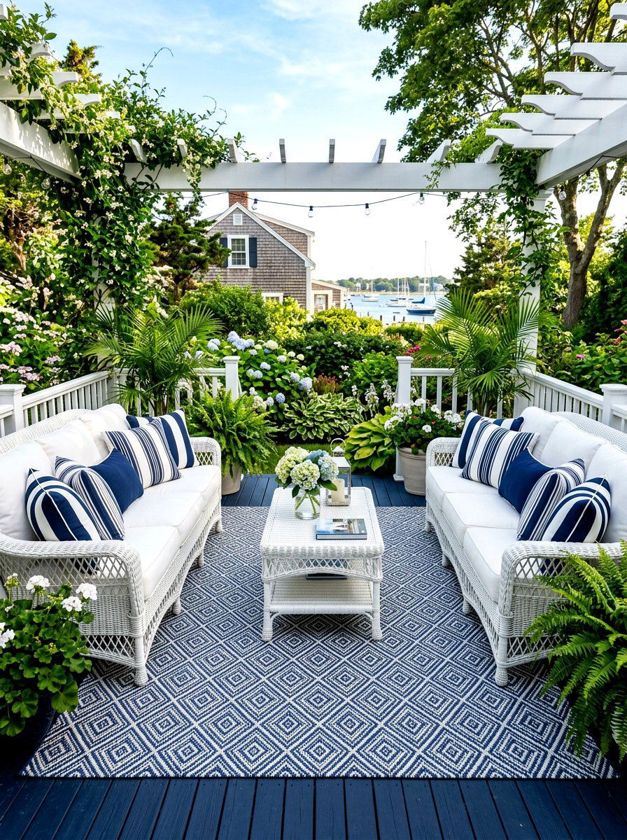 Diamond Pattern Over Solid Navy Rug - 30 layered outdoor rug ideas