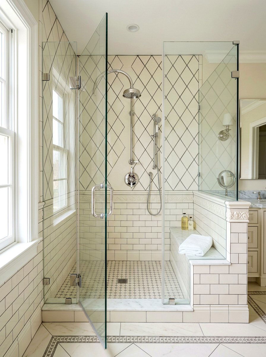 Diamond Pattern Tile Wall - 30 shower tile pattern ideas