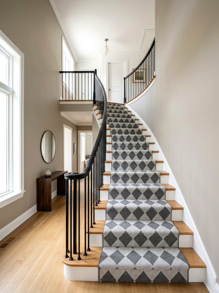 Diamond pattern stair runner - 30 staircase runner ideas