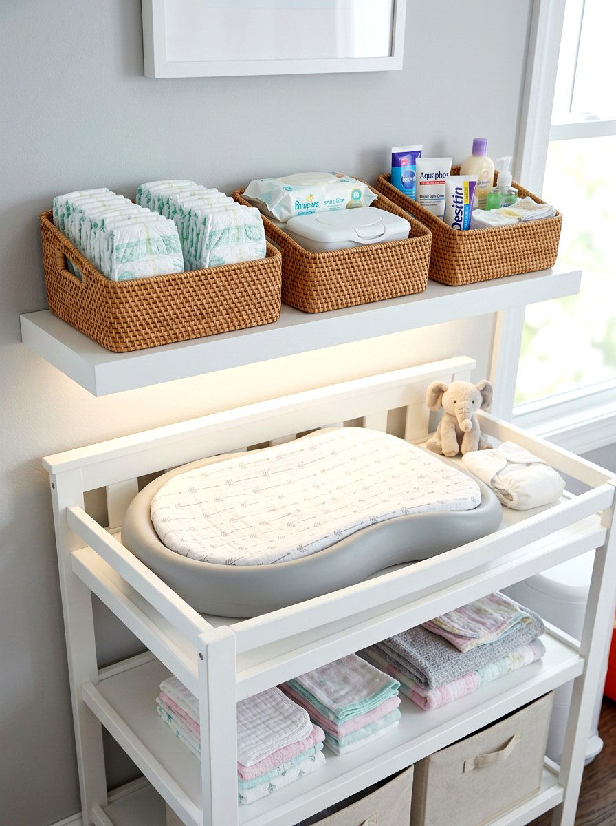 Diaper Changing Shelf - 30 nursery shelf styling ideas