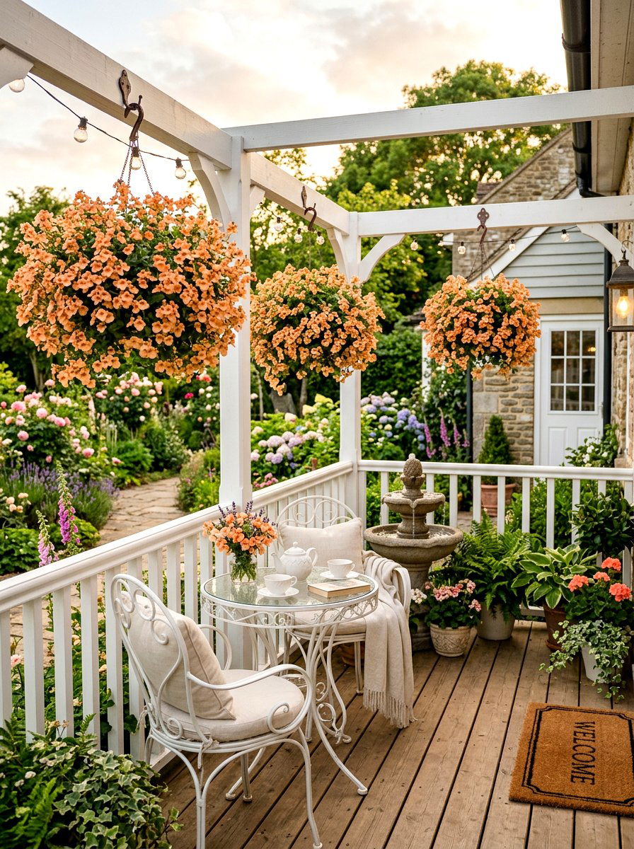 Diascia hanging basket - 30 porch floral basket ideas