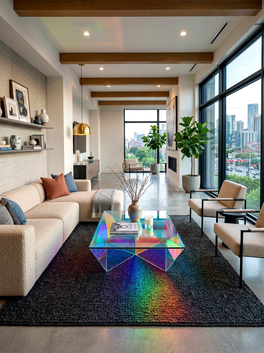 Dichroic glass coffee table - 30 iridescent home decor ideas