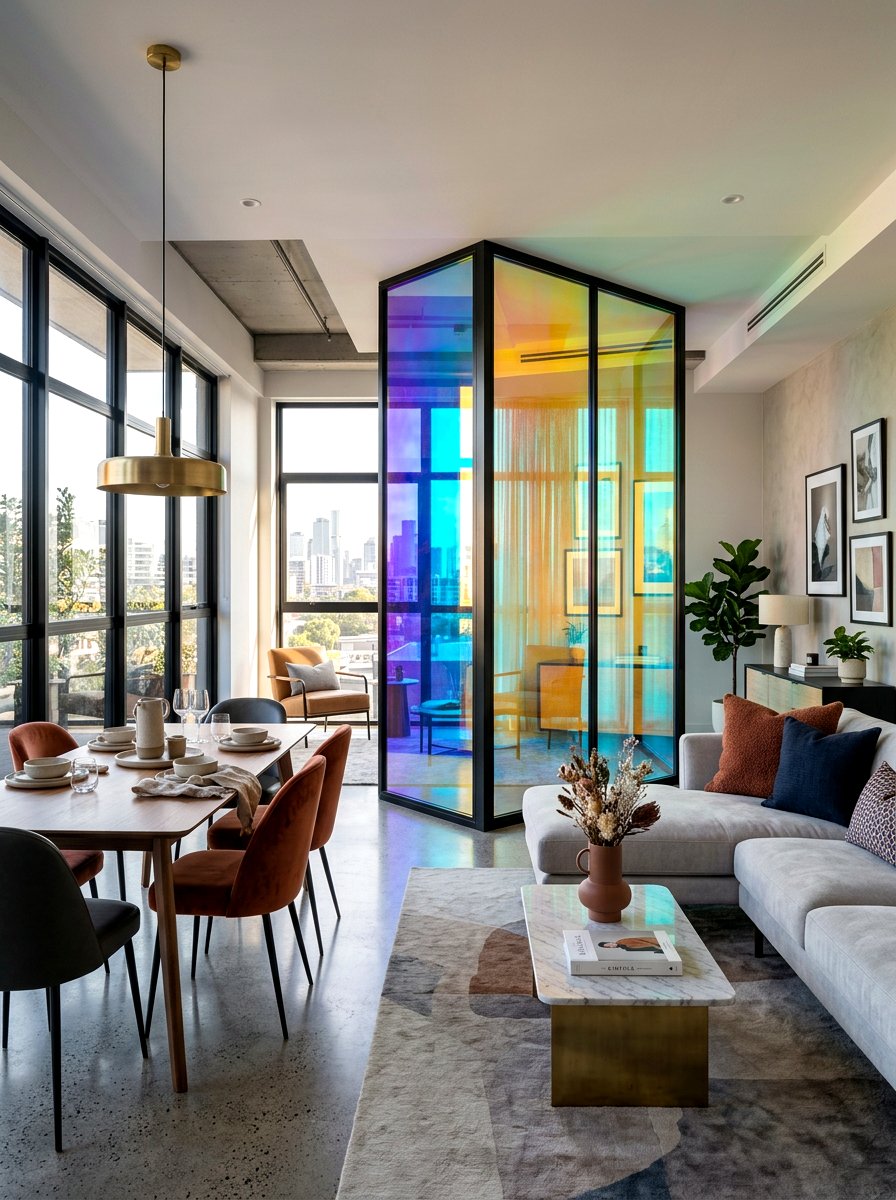 Dichroic glass partition - 30 iridescent home decor ideas