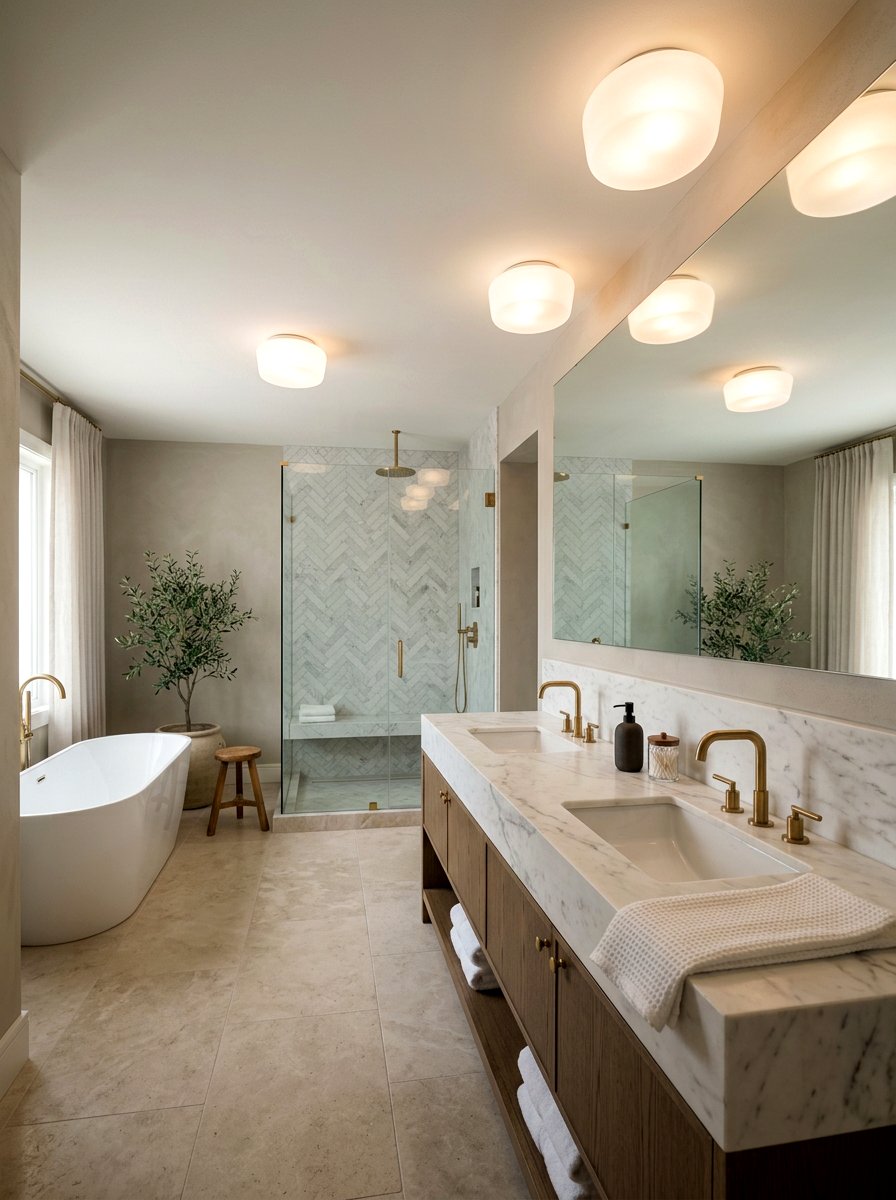 Diffused bathroom light cover - 30 circadian bathroom lighting ideas
