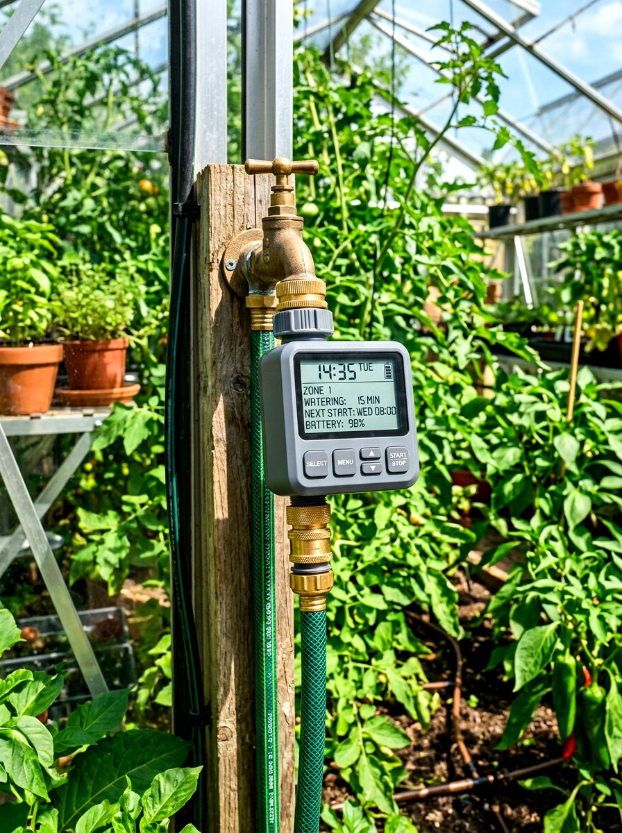 Digital Greenhouse Water Timer - 30 greenhouse watering setup ideas