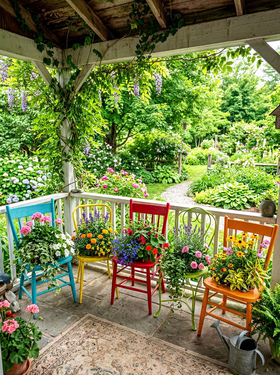 Dining Chair Planter - 30 vintage upcycled furniture ideas