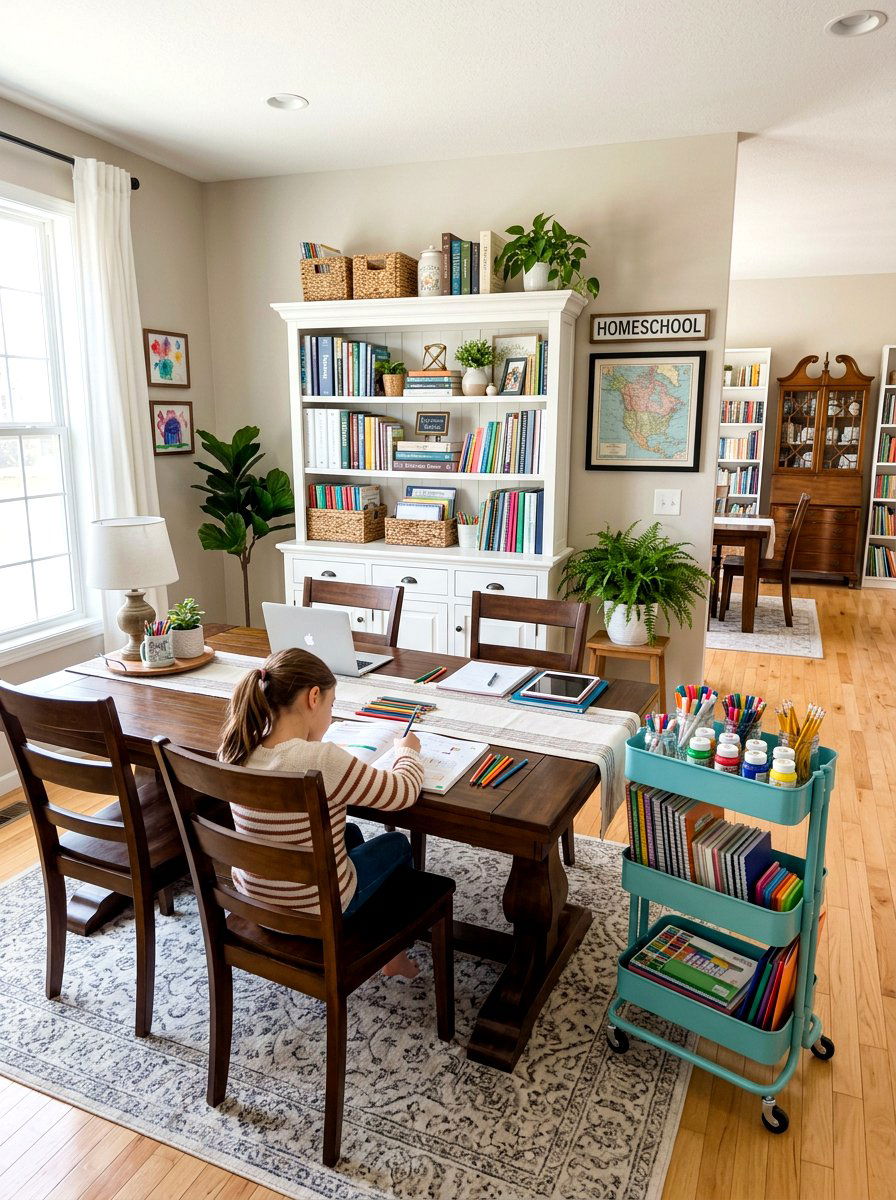 Dining Room Homeschool Station - 30 home schoolroom ideas