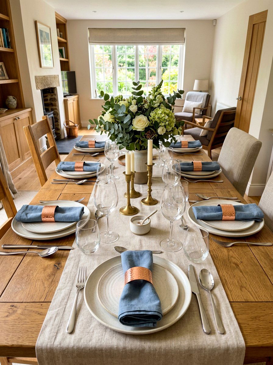 Dining Setup With Copper Napkin Holders - 30 copper kitchen accent ideas