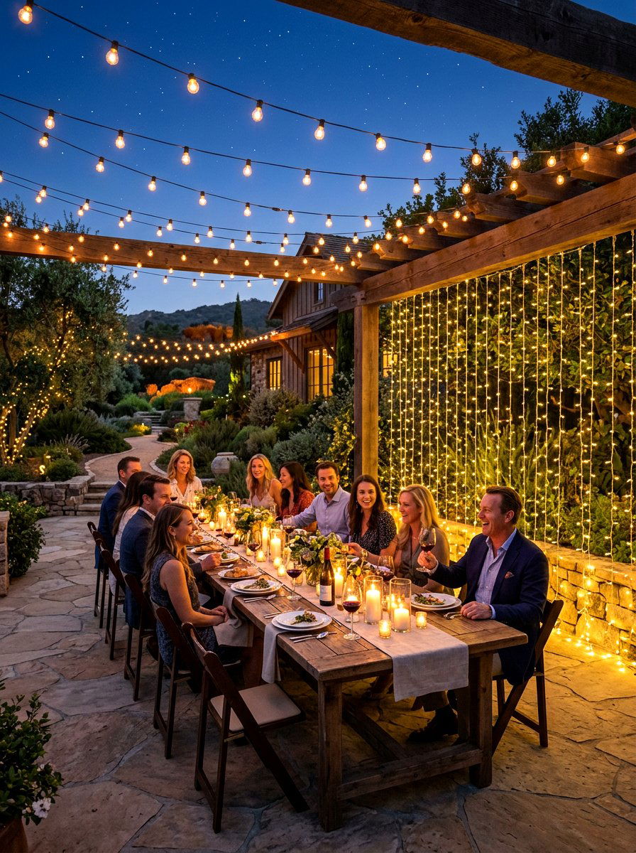 Dining patio curtain string light - 30 patio curtain string light ideas