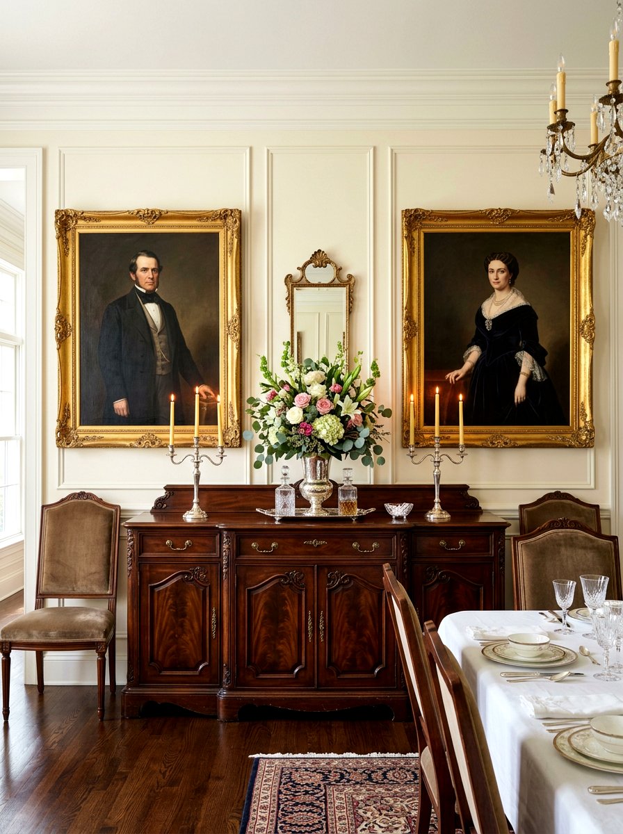 Dining room formal portraits - 30 vintage portrait wall ideas