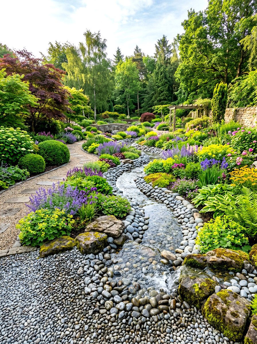 Disappearing stream path - 30 pondless waterfall ideas