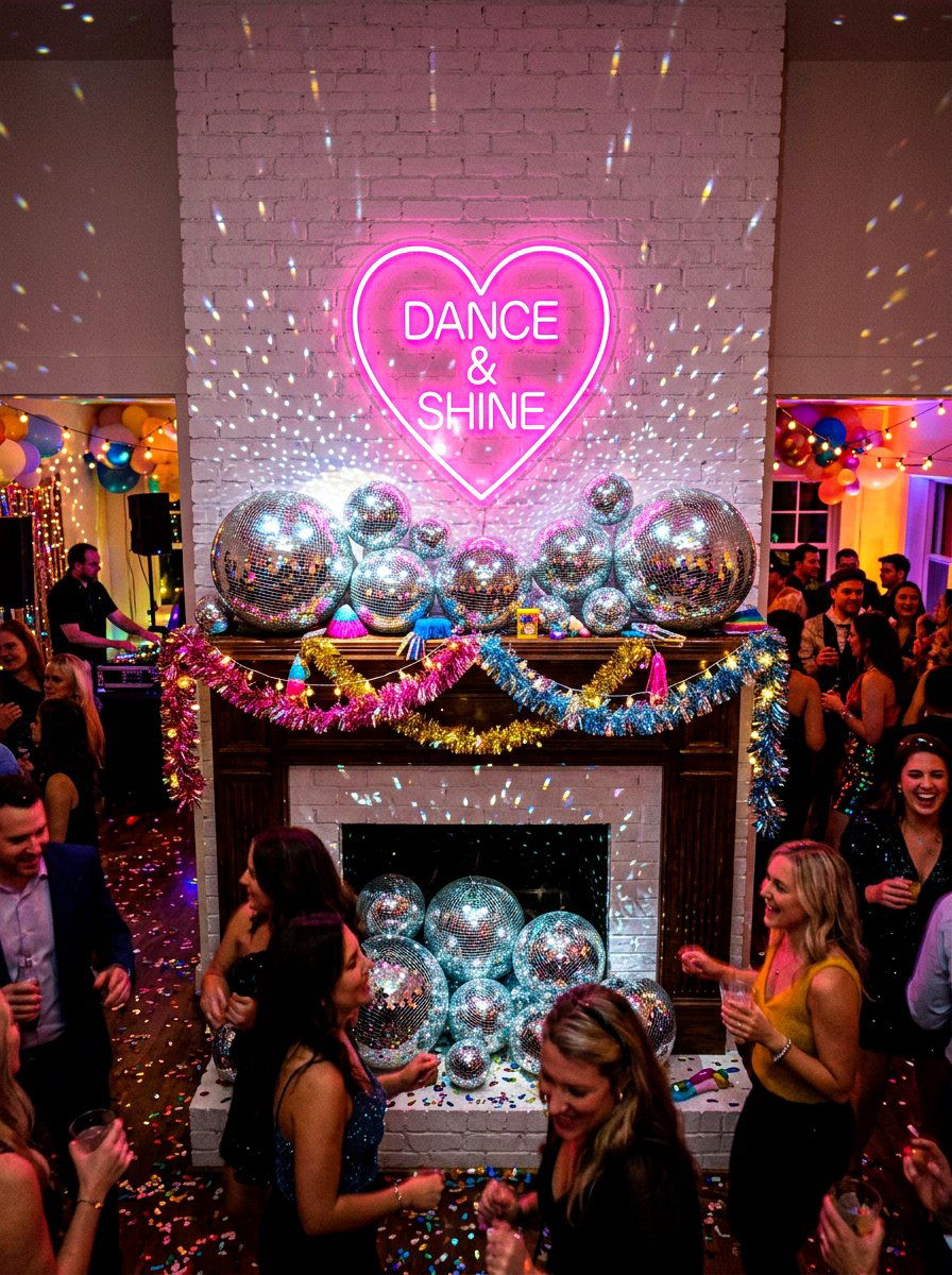 Disco Ball Sparkle Valentine Mantel - 30 Valentine mantel ideas