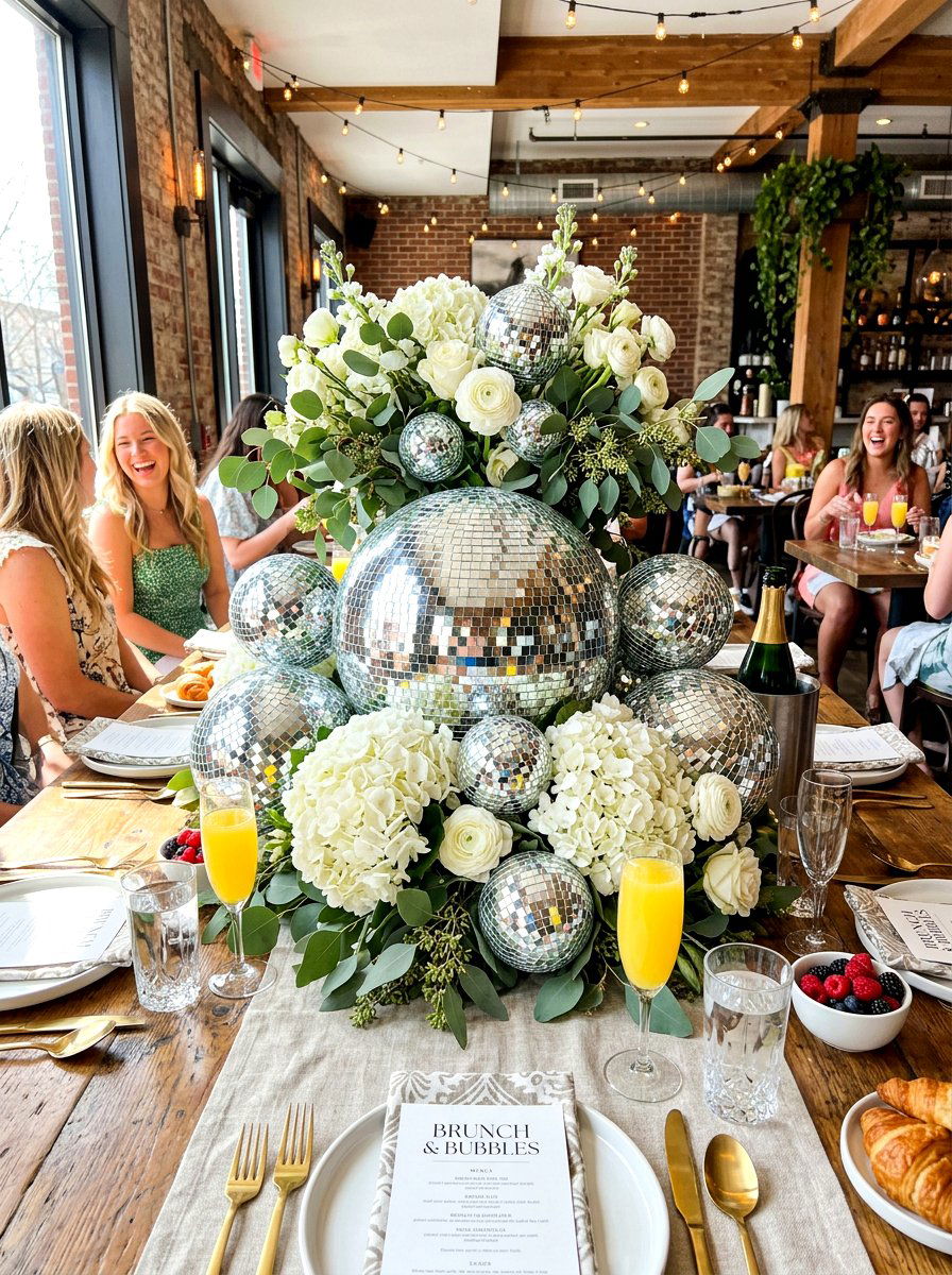 Disco ball centerpiece - 30 New Year brunch table ideas
