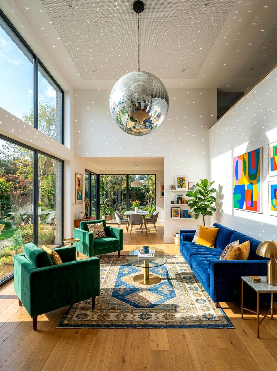 Disco ball decor - 30 seventies living room ideas