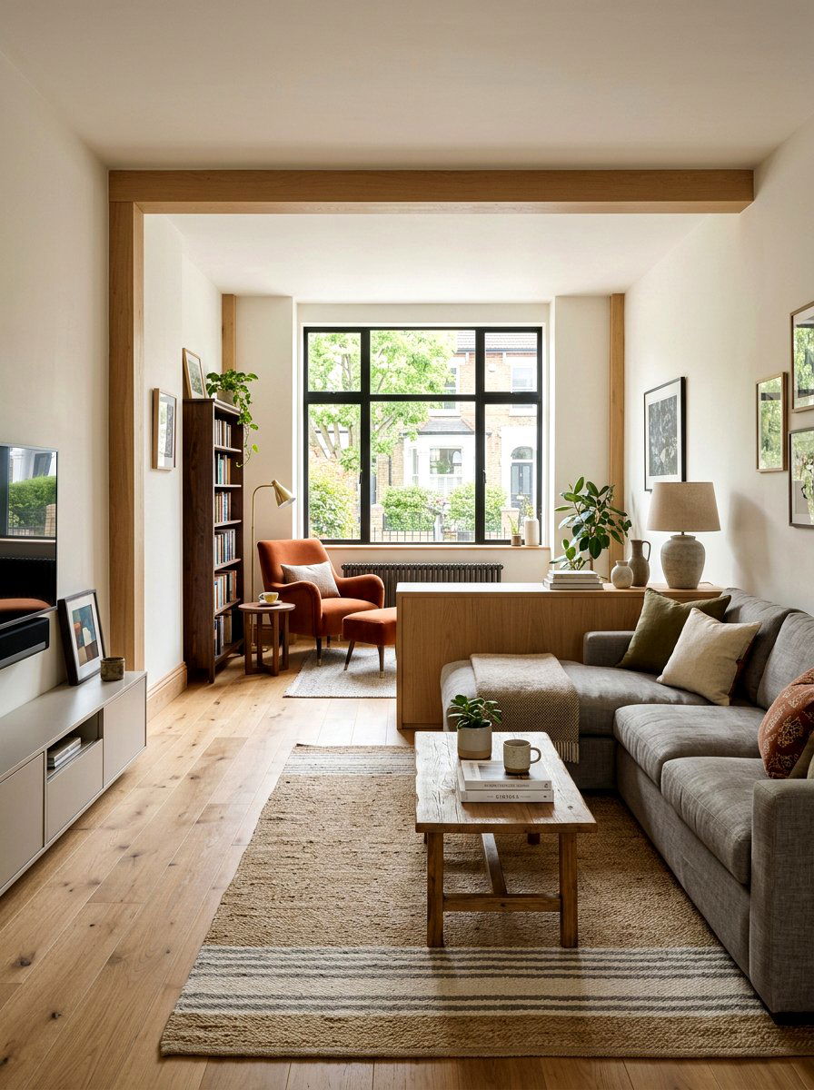 Distinct Room Zones - 30 narrow living room ideas
