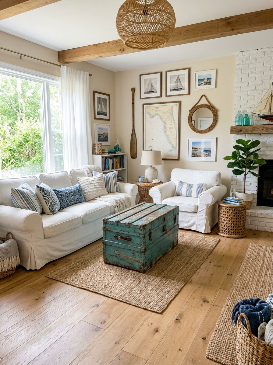 Distressed Blue Trunk - 30 trunk coffee table ideas