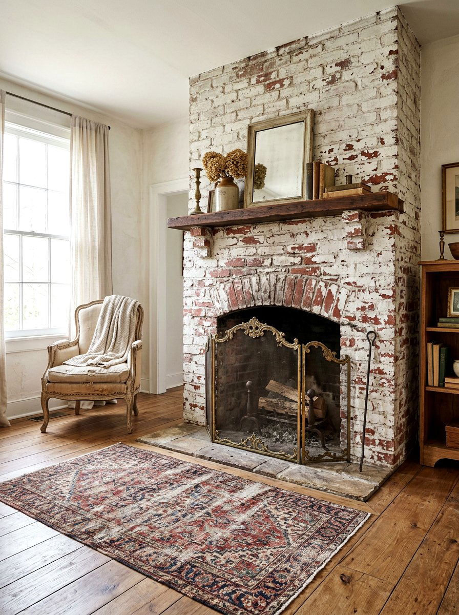 Distressed Brick Fireplace - 30 brick fireplace ideas