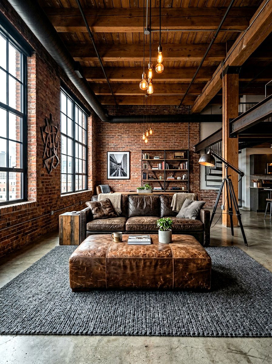 Distressed Brown Leather Ottoman - 30 ottoman coffee table ideas