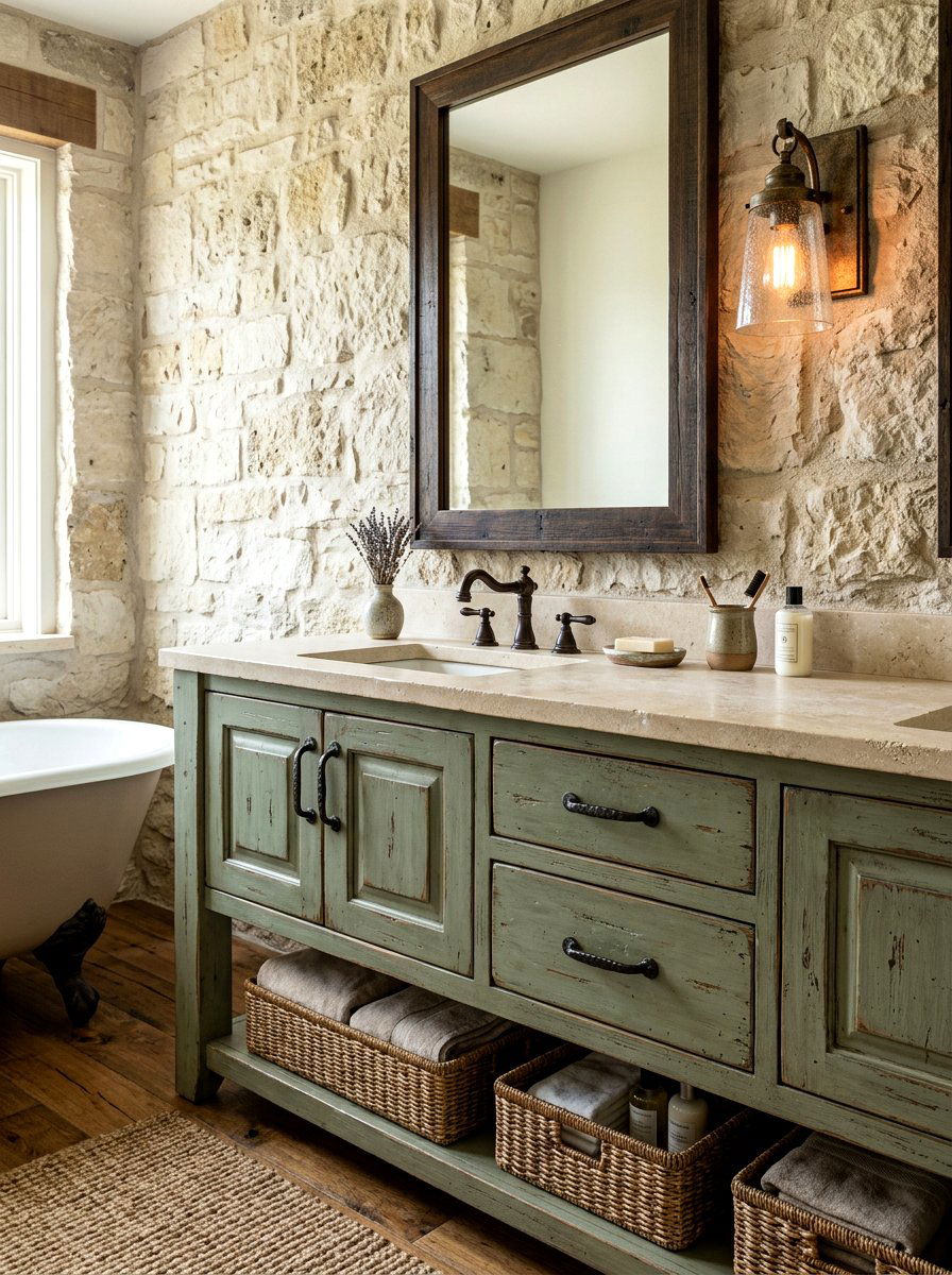 Distressed Cabinetry Finish - 30 old world bathroom ideas