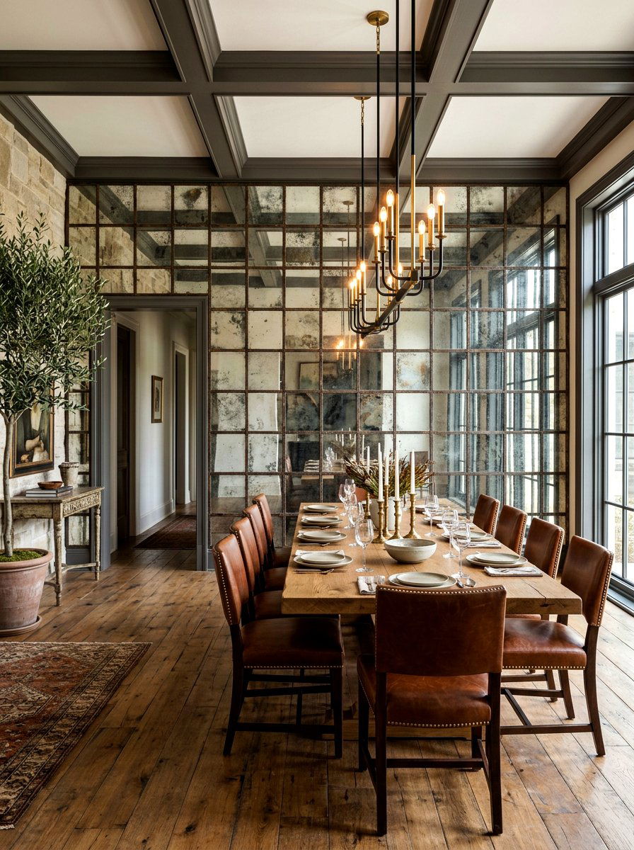 Distressed Checkerboard Mirror Wall - 30 antique mirror wall ideas